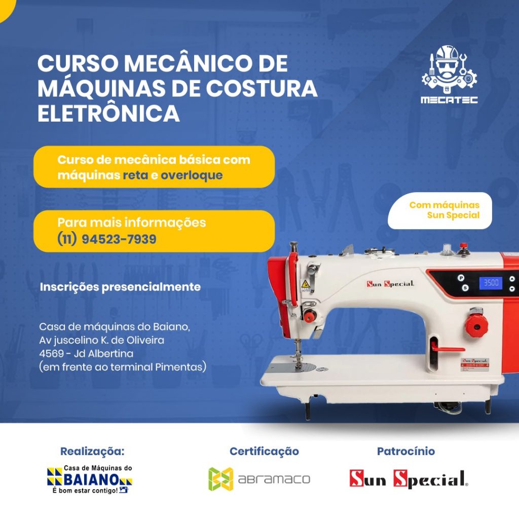 Curso: mecânico de máquinas de  costura eletrônicas